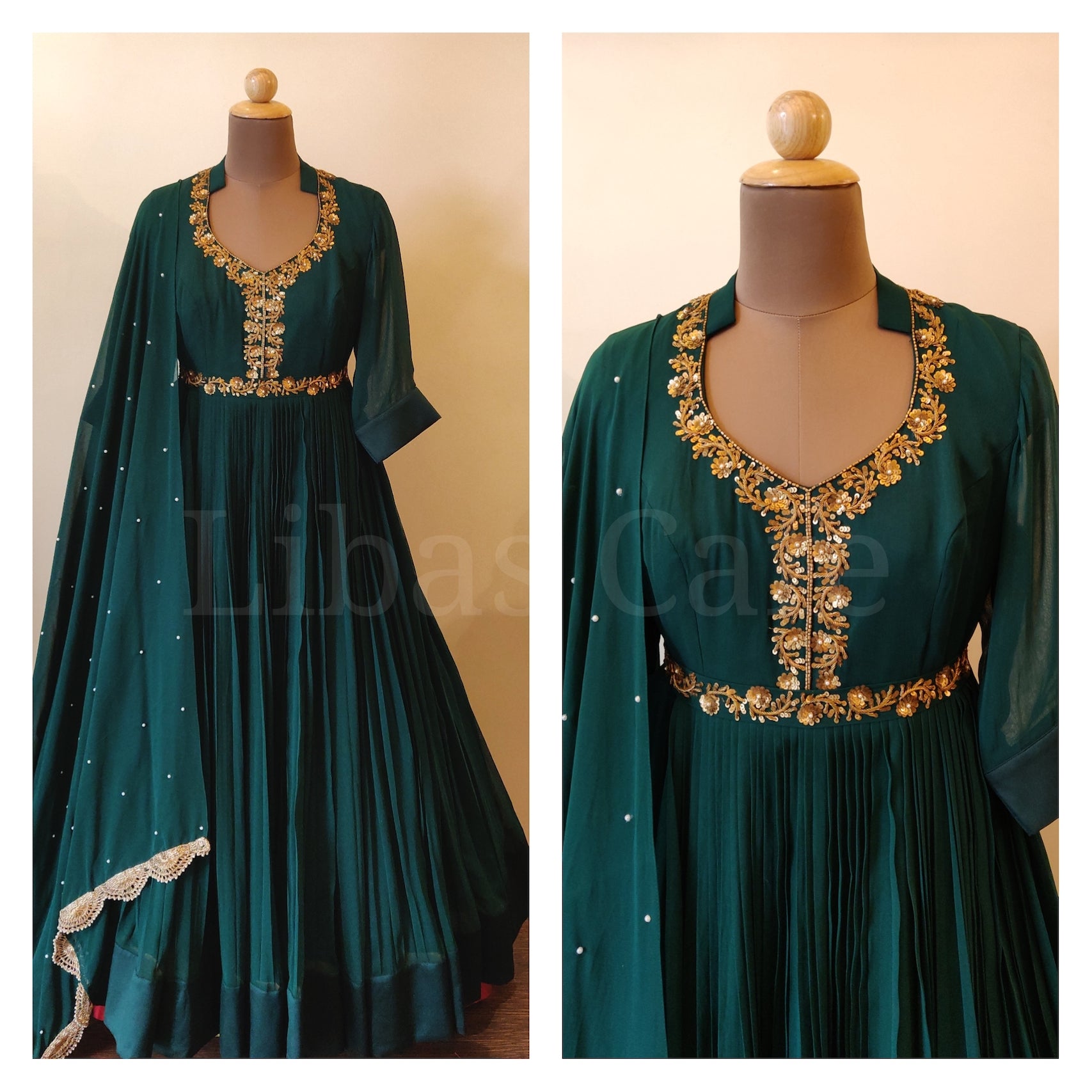 Bottle Green Anarkali Suit With Detachable Embroidered Belt